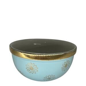 Vintage MCM 1950 Hall's Superior Blue Gold Daisy 6" Bowl Periwinkle 1376 Nesting